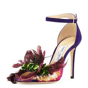 Jimmy Choo Annie Feather Suede Sandal 100mm